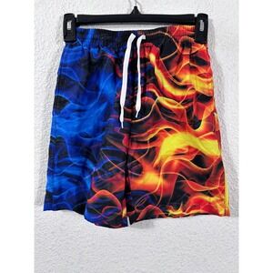 Unbranded Flame Print Swim Trunks Youth 8T Blue Red Fire Ice Board Shorts